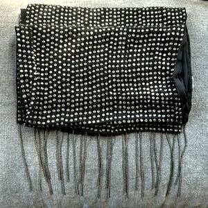 Haute Hippie Runway Silk Crystal Bead Chain Fringe Scarf Black 2009